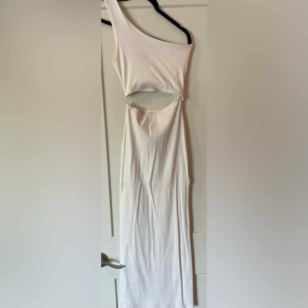 Lulus Spice Things Up Ivory Ribbed One-Shoulder Cutout Midi Dress Size XS